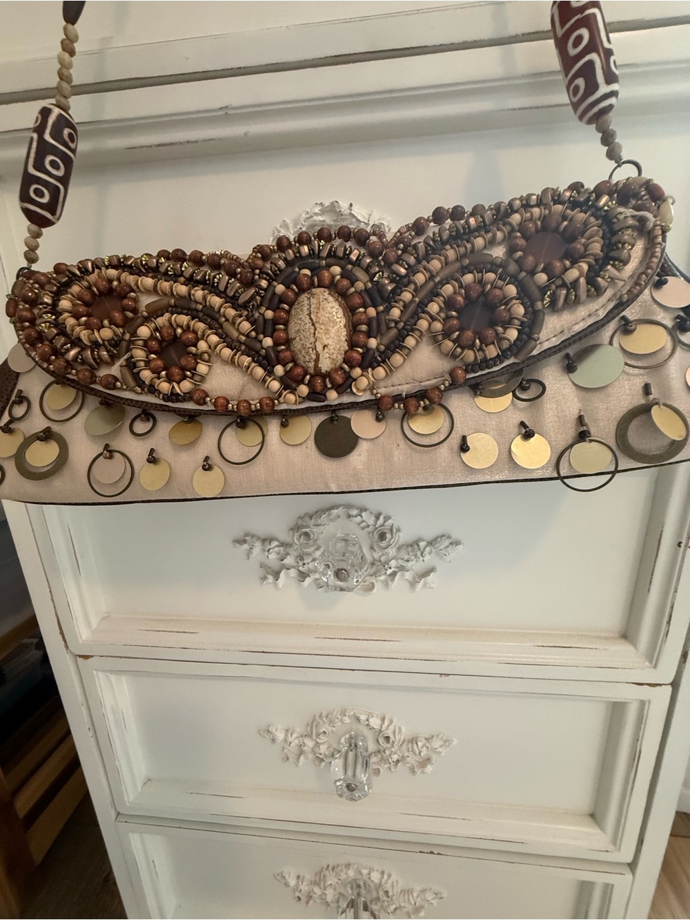 Mary Frances vintage Beaded Fringe Crossbody in Brown and Gold Tones